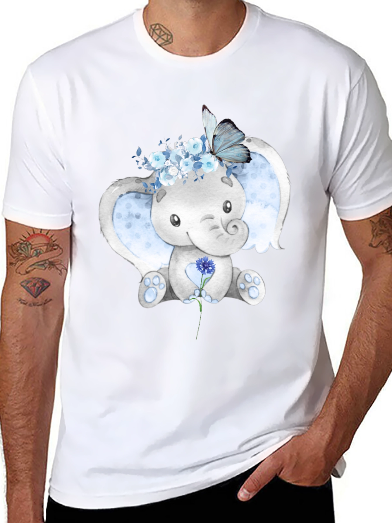Elephant & Butterfly Graphic Tee - Black