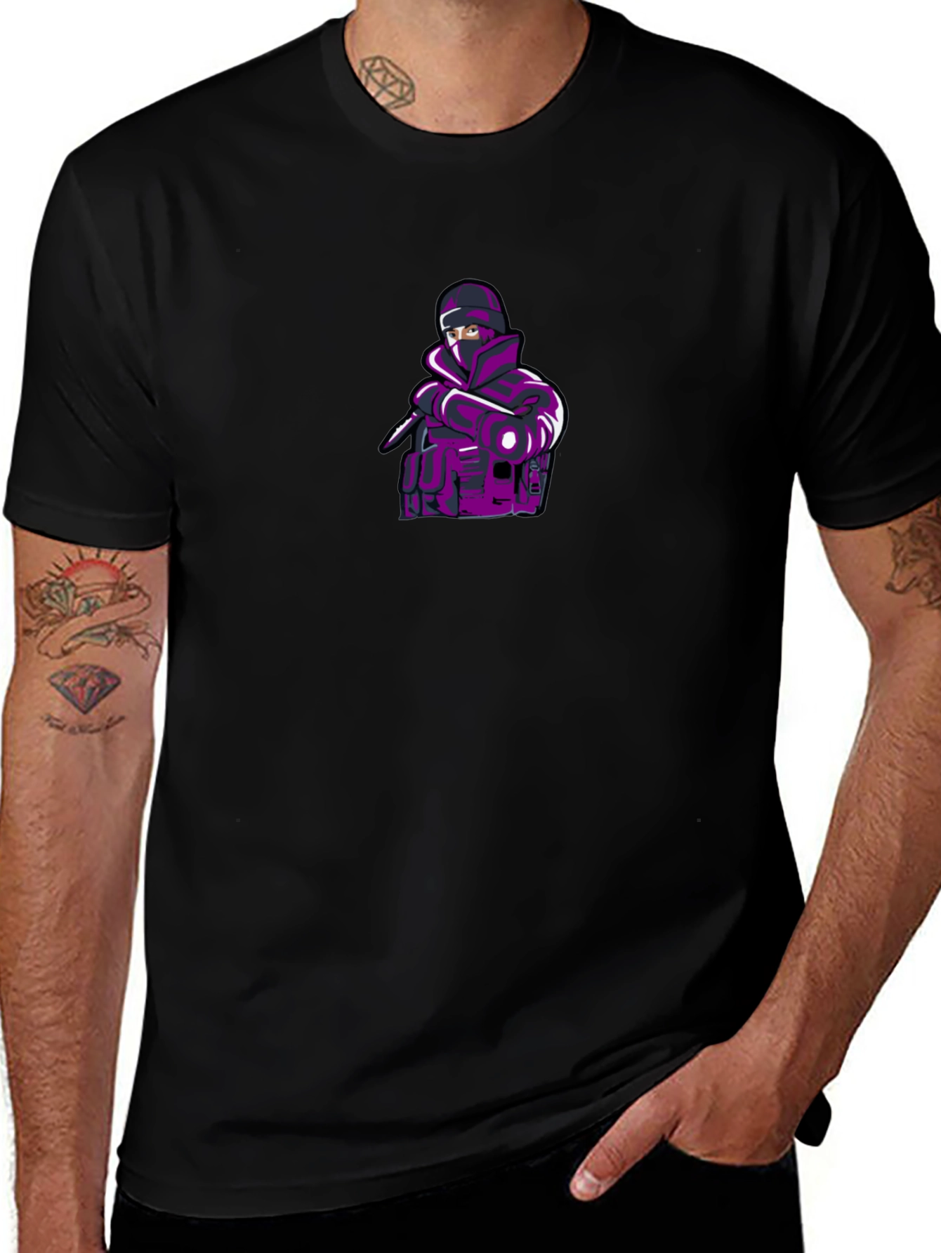 Mens Black T-shirt with Ninja Graphic