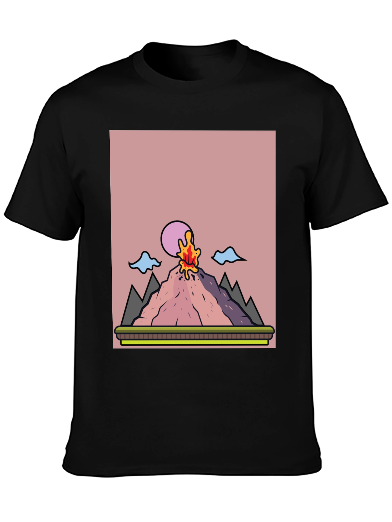 Volcano Eruption Graphic Tee - Black Cotton