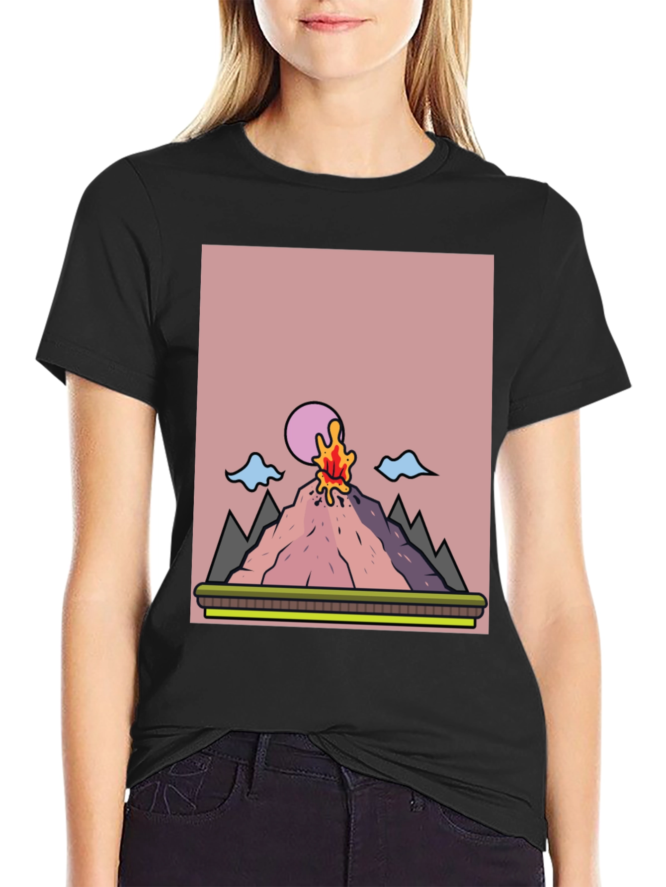 Volcano Eruption Graphic Tee - Black Cotton