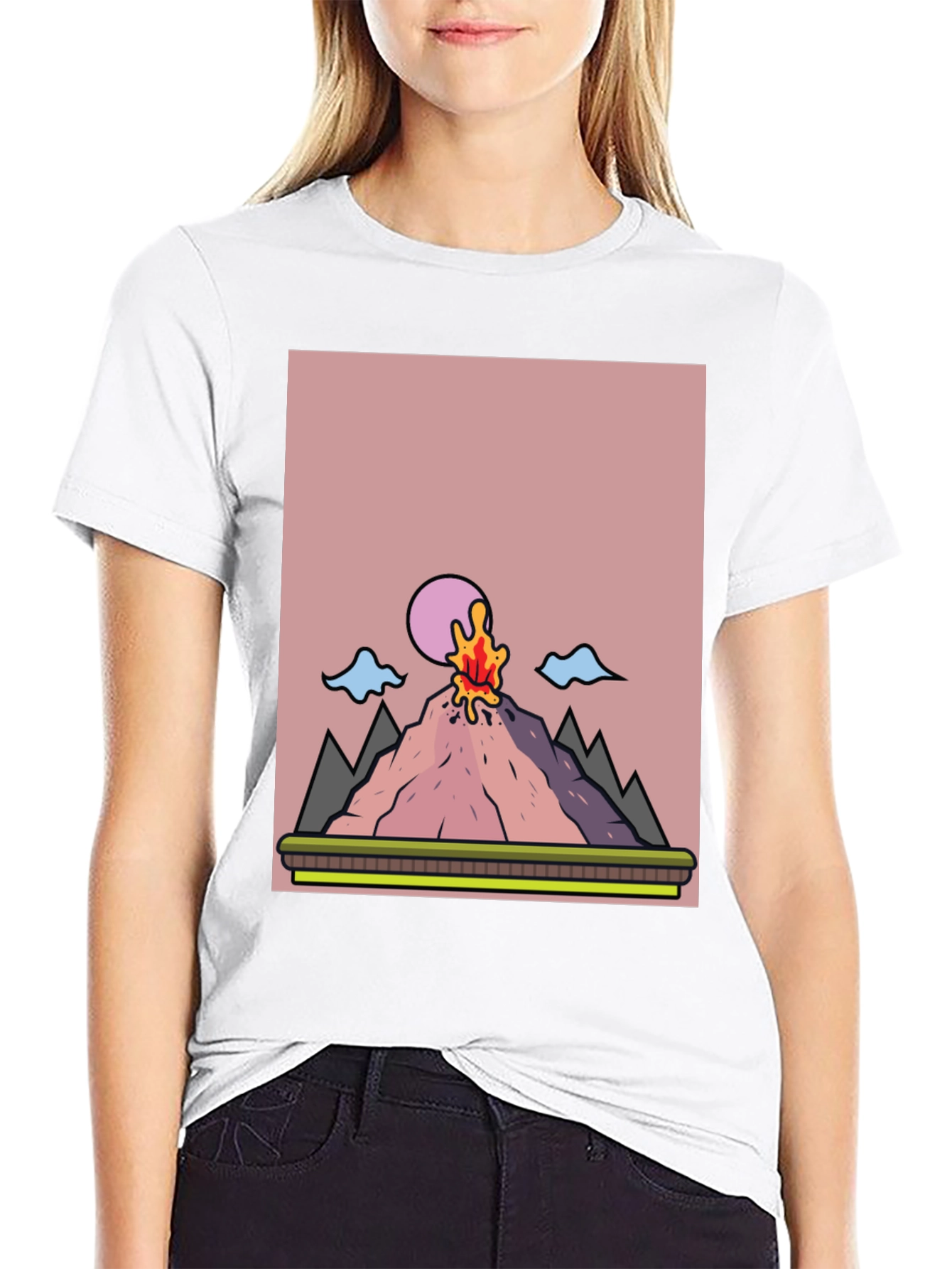 Volcano Eruption Graphic Tee - Black Cotton