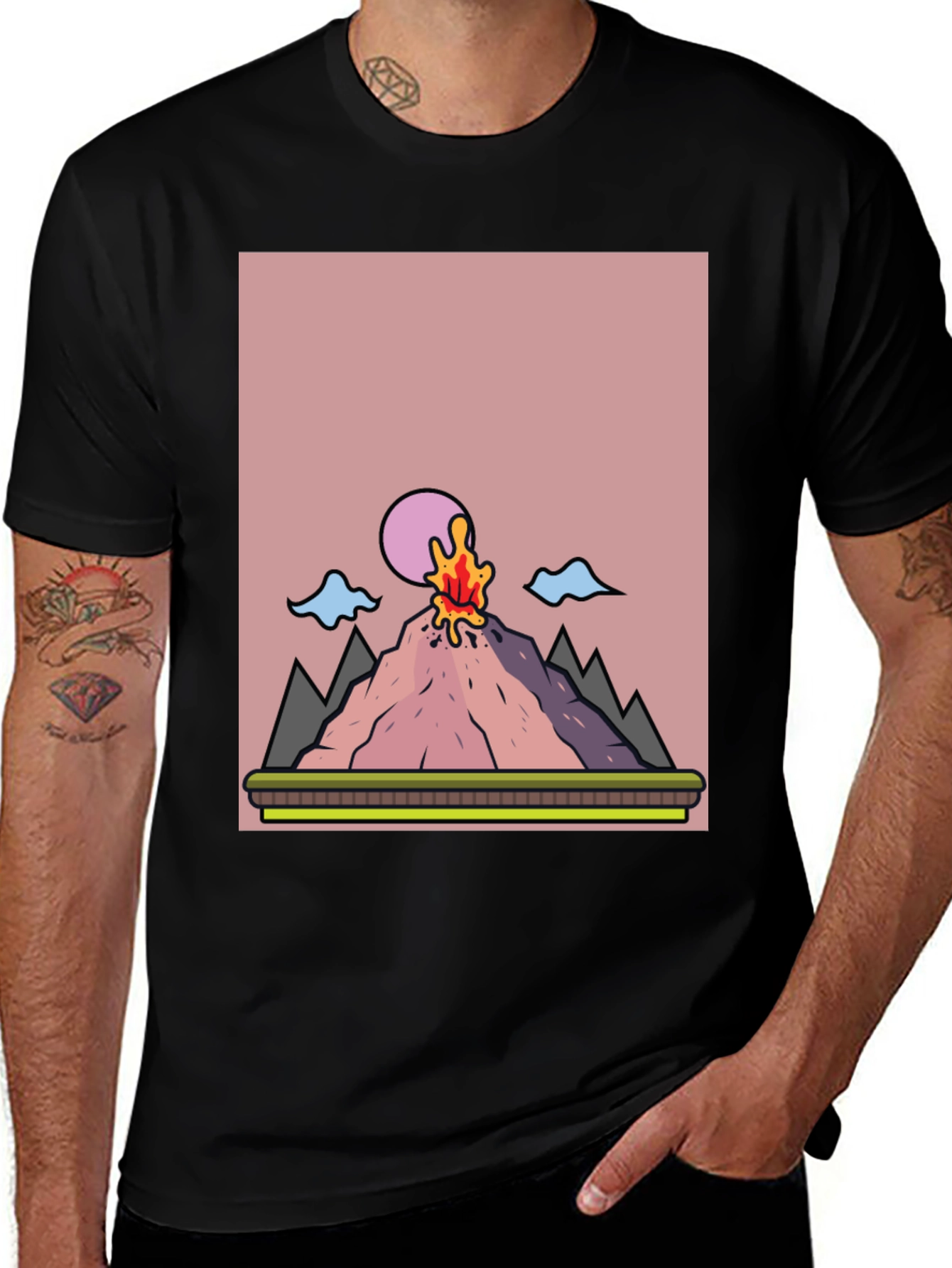Volcano Eruption Graphic Tee - Black Cotton