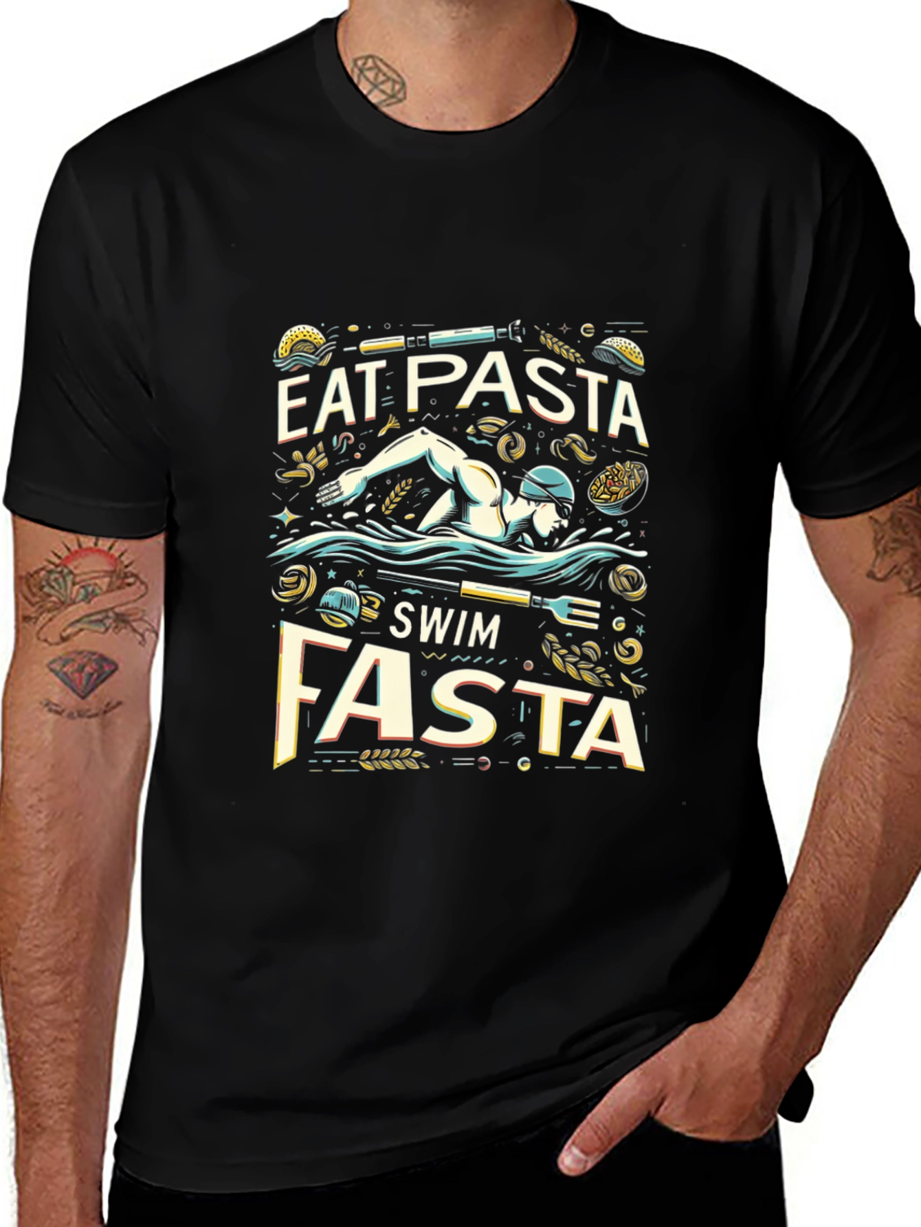 Eat Pasta Swim Fasta Black T-Shirt