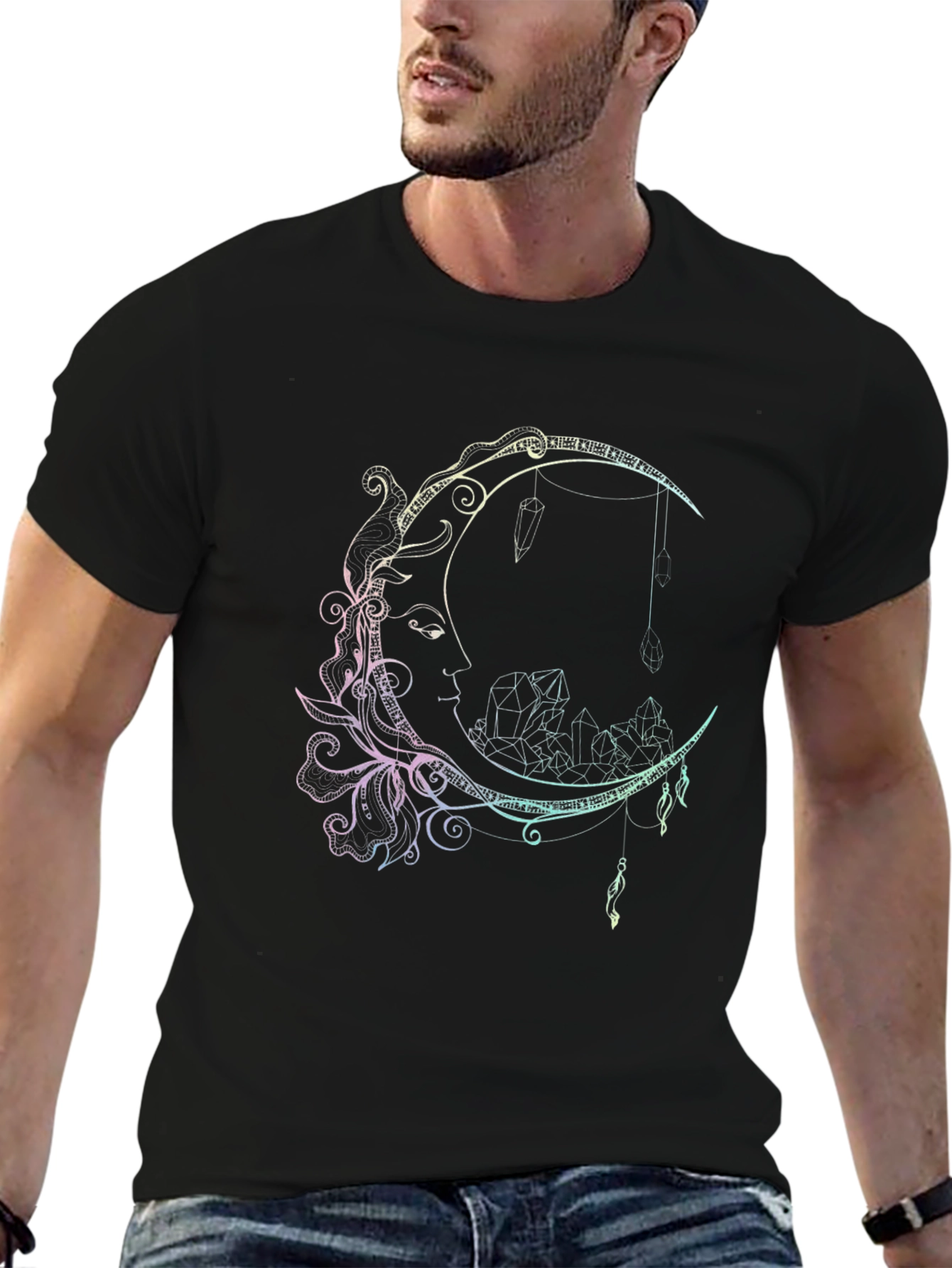 Moon & Crystal Graphic Print Black T-Shirt