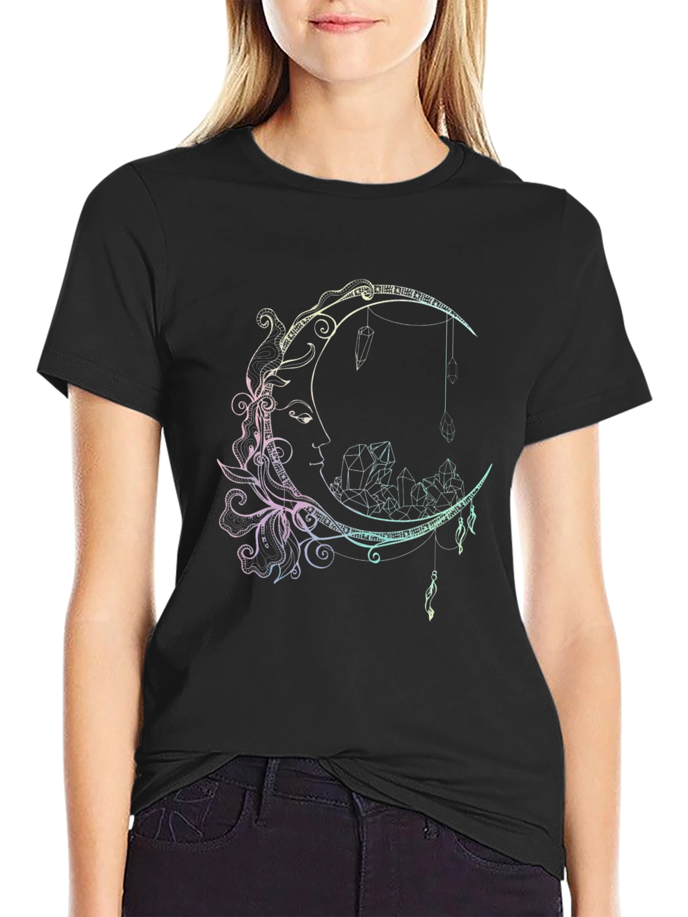 Moon & Crystal Graphic Print Black T-Shirt
