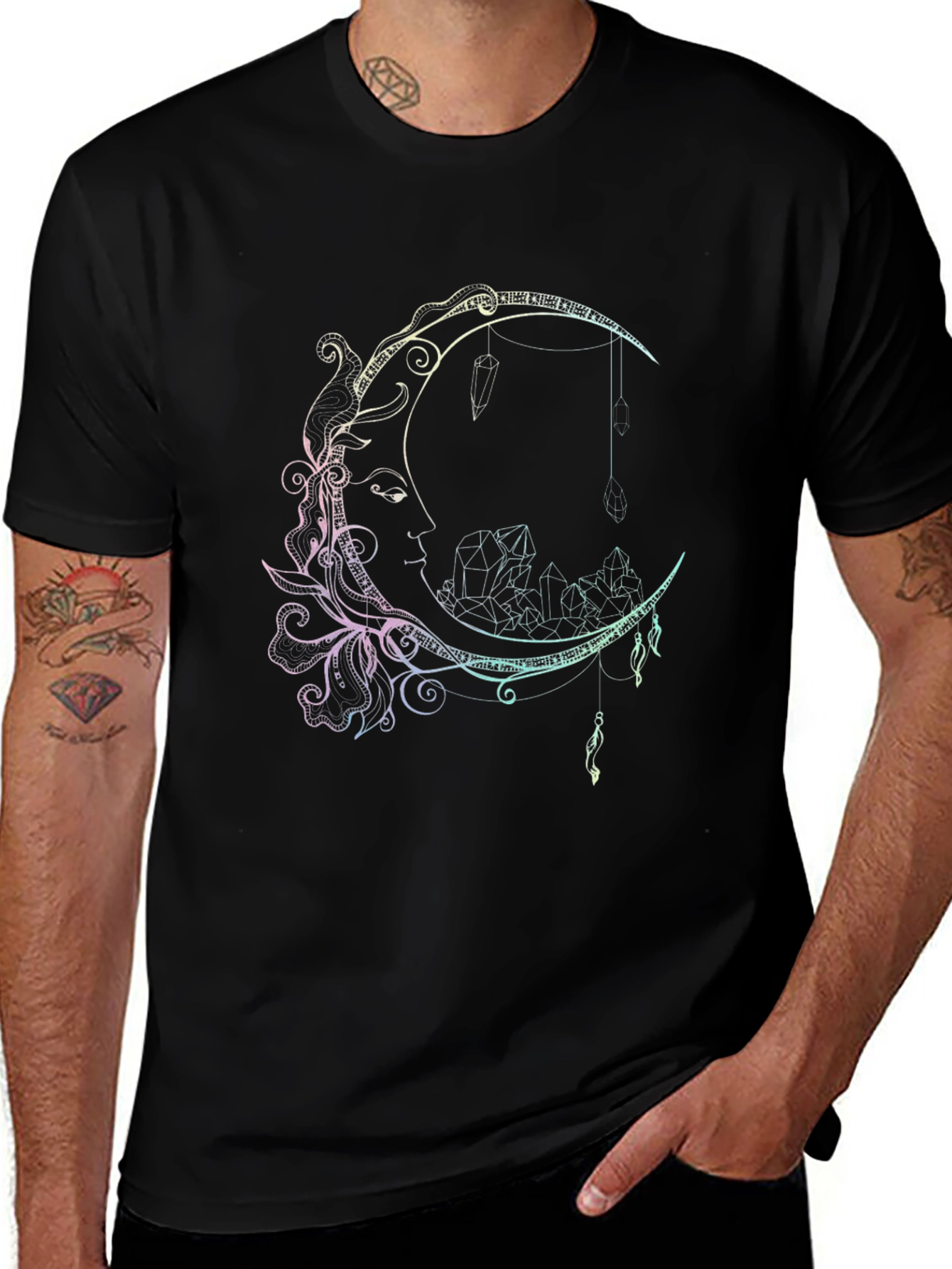 Moon & Crystal Graphic Print Black T-Shirt