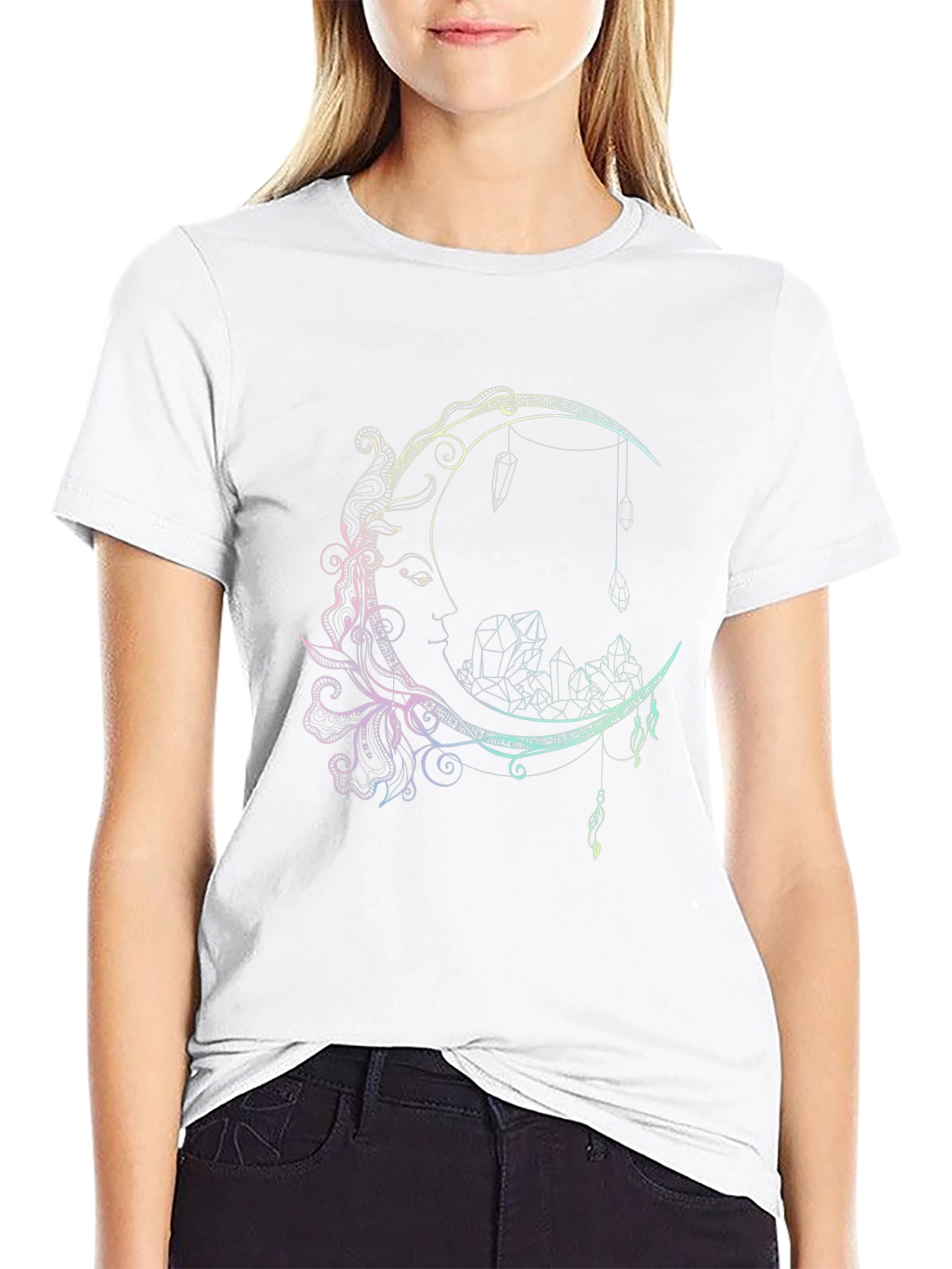 Moon & Crystal Graphic Print Black T-Shirt