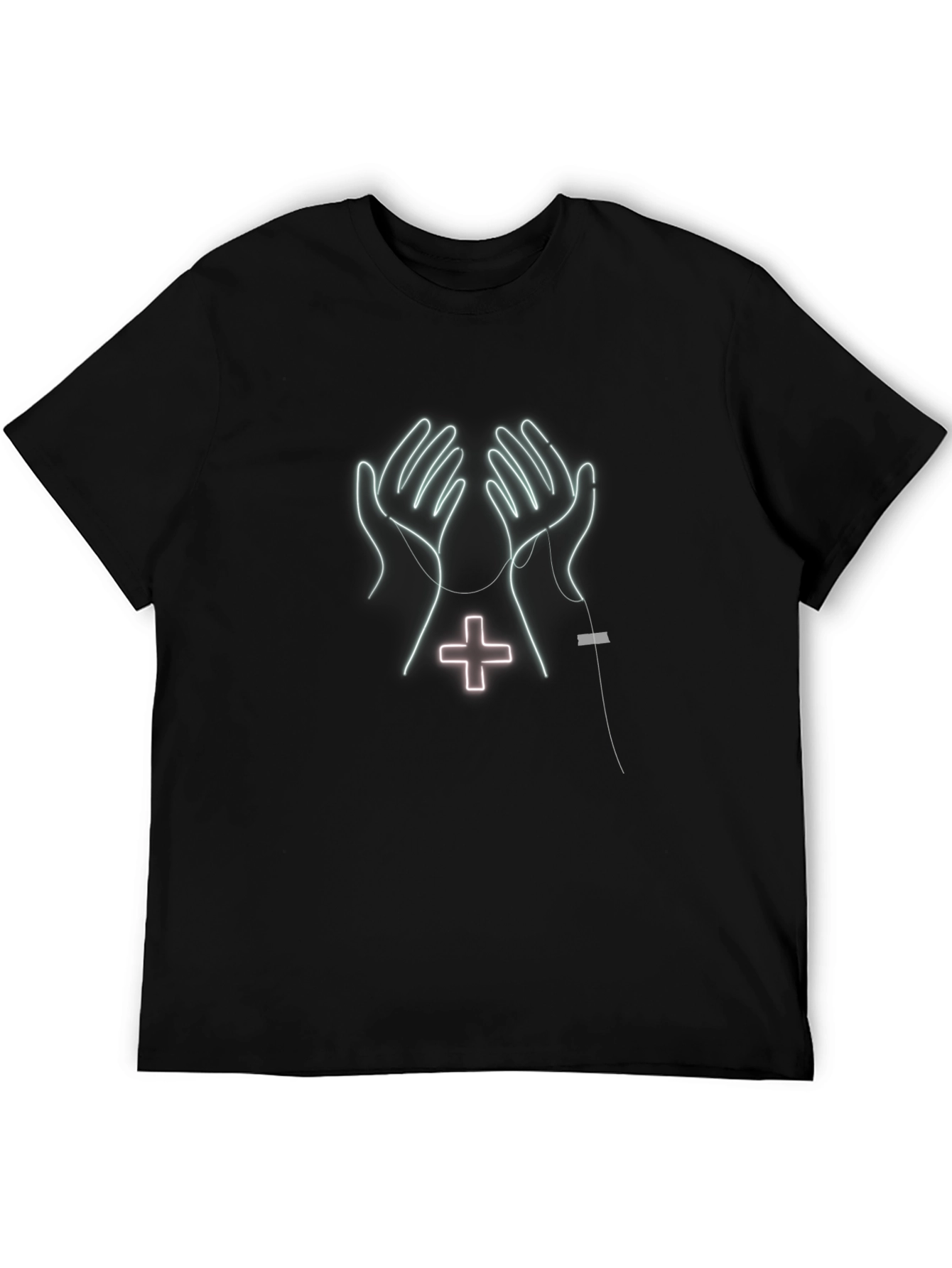Neon Hands & Cross Graphic Tee - Unique Design