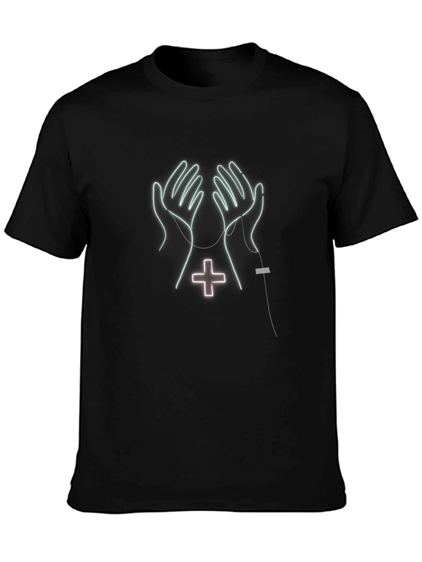 Neon Hands & Cross Graphic Tee - Unique Design